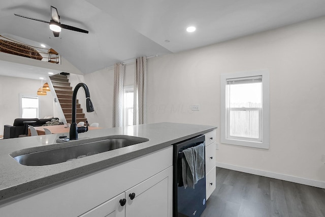 kitchen featuring white cabinets, dishwasher, a healthy amount of sunlight, and sink