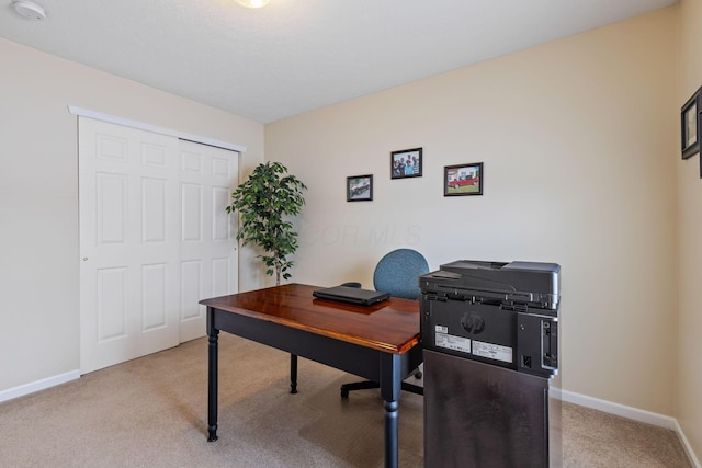 home office featuring light carpet