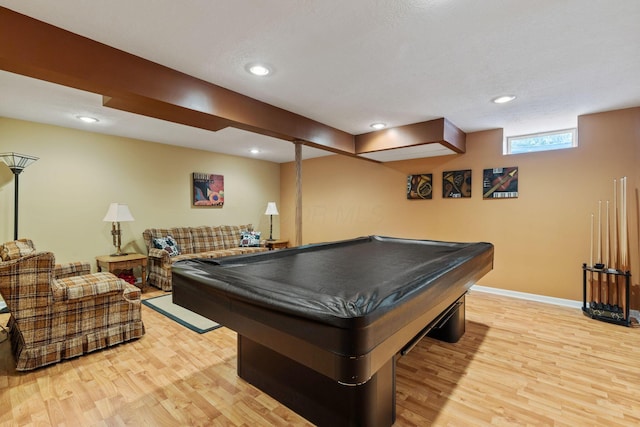 rec room featuring light hardwood / wood-style floors and billiards