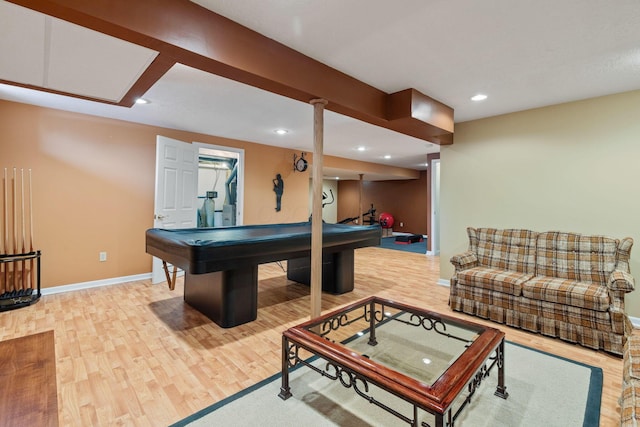 game room with pool table and light wood-type flooring