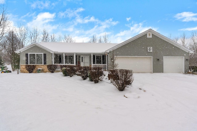 single story home featuring covered porch