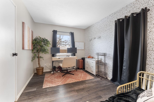 office with dark wood-type flooring