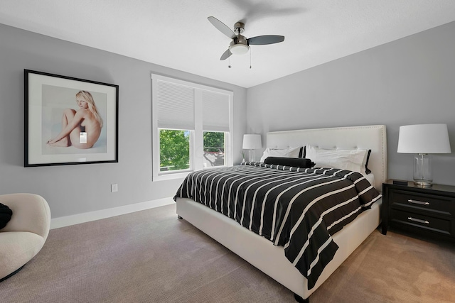 bedroom featuring carpet flooring and ceiling fan