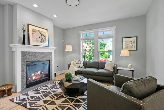 living room with hardwood / wood-style floors