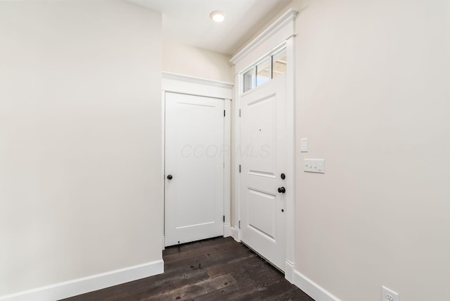 doorway with dark hardwood / wood-style flooring