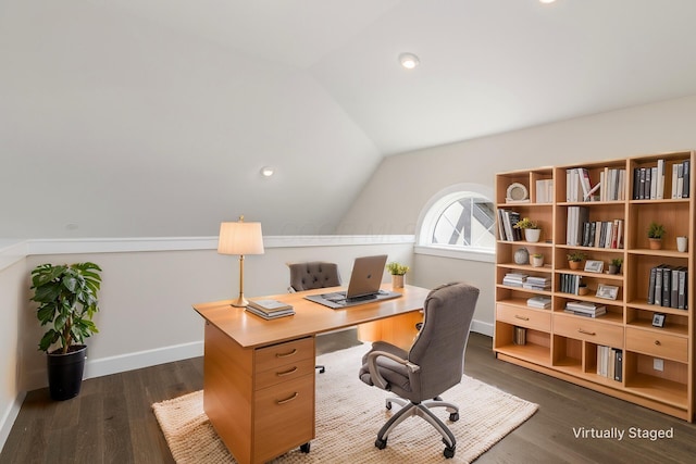 2015 W 5th Ave Unit 211, Columbus, OH 43212 - office area featuring dark hardwood / wood-style floors and lofted ceiling