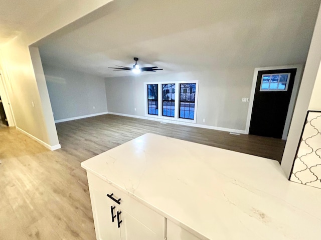 interior space with light hardwood / wood-style floors and ceiling fan