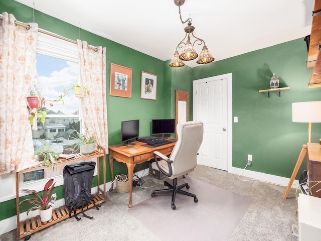 view of carpeted home office