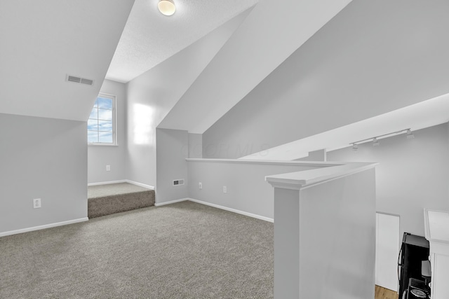 additional living space with carpet flooring and vaulted ceiling