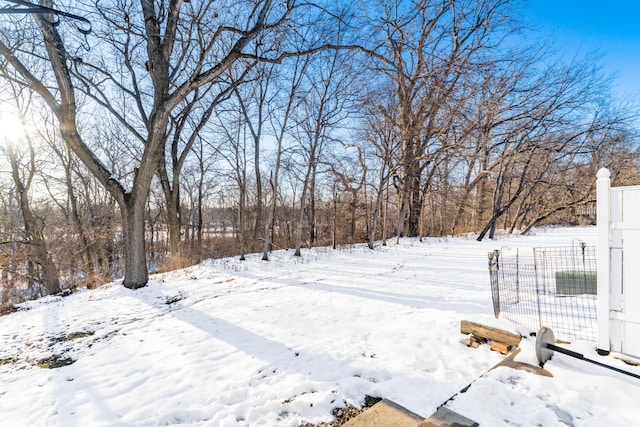 view of yard layered in snow