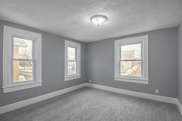 empty room featuring a textured ceiling and carpet floors