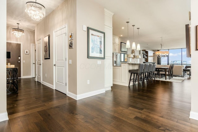 interior space with dark hardwood / wood-style floors