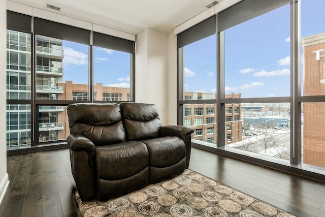 interior space featuring dark hardwood / wood-style floors and expansive windows