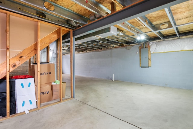 basement featuring electric panel