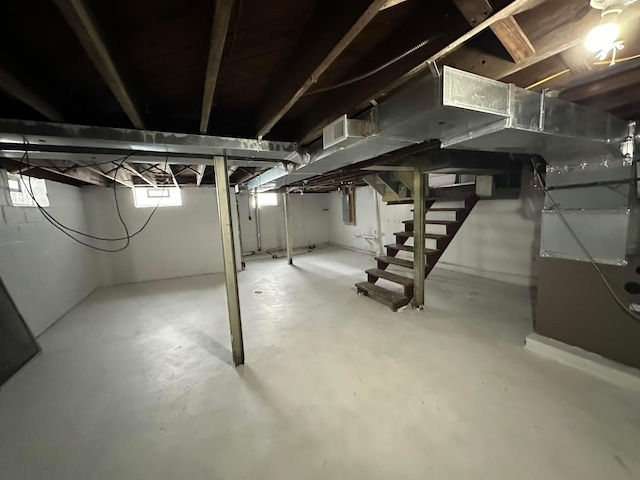 basement with heating unit