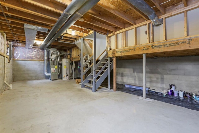 basement featuring water heater