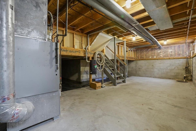 basement with heating unit