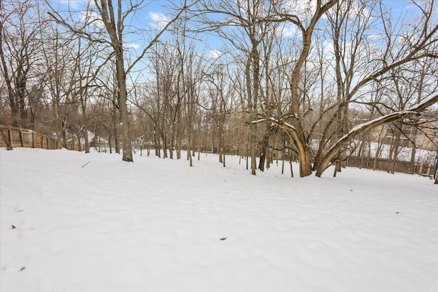 view of yard layered in snow