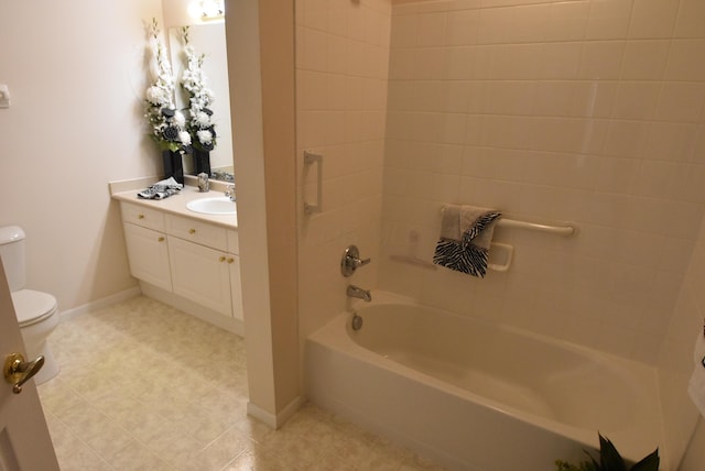 full bathroom with shower / bathing tub combination, vanity, and toilet