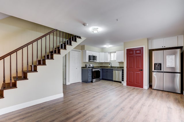 kitchen featuring white cabinets, light hardwood / wood-style floors, sink, and stainless steel appliances