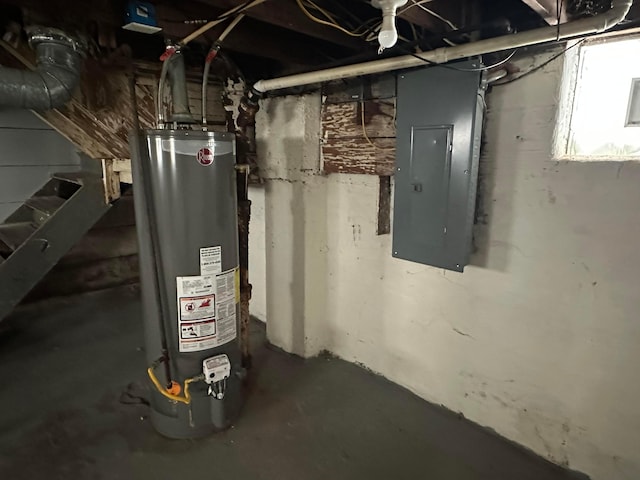 utility room with electric panel and gas water heater