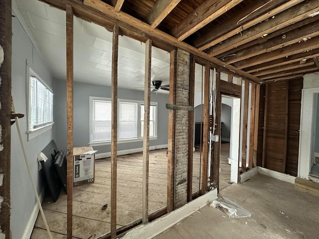 misc room featuring ceiling fan and a healthy amount of sunlight