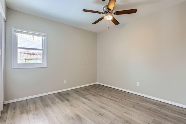 empty room featuring ceiling fan and light hardwood / wood-style floors