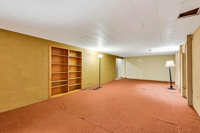 basement featuring carpet flooring