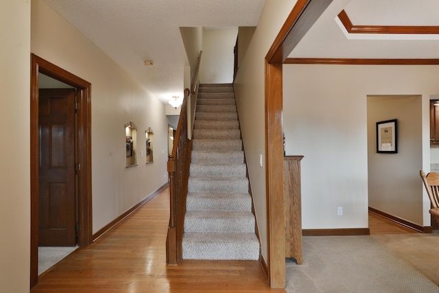 stairway featuring wood-type flooring