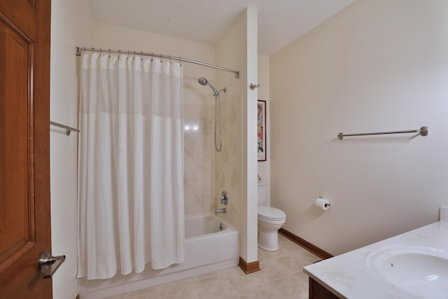 full bathroom featuring tile patterned flooring, vanity, shower / tub combo, and toilet