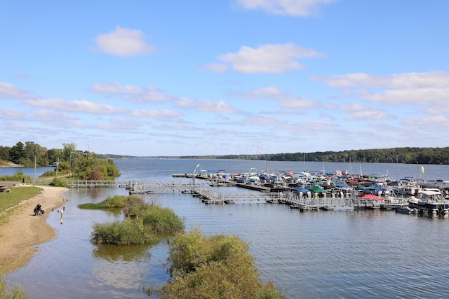 water view featuring a dock