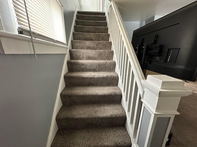 stairway with carpet floors