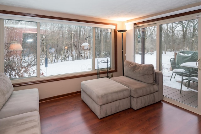 living room with dark wood-type flooring