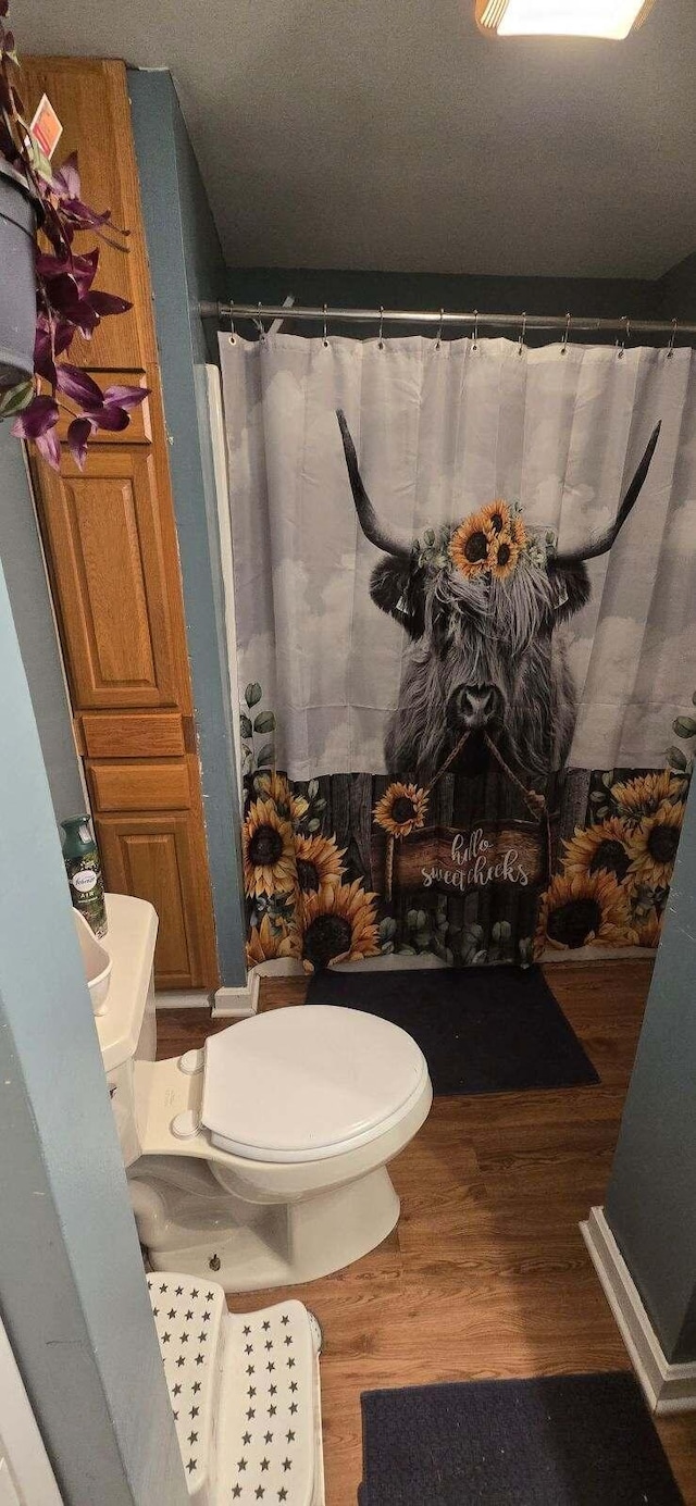 bathroom featuring toilet and wood finished floors