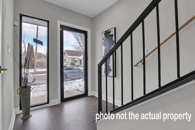 foyer entrance with dark hardwood / wood-style flooring