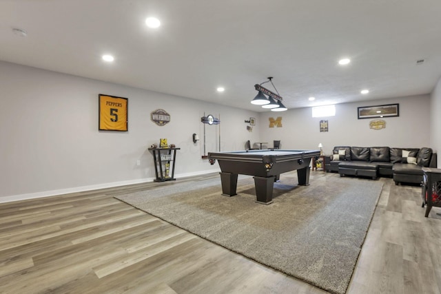 recreation room with light wood-type flooring and pool table