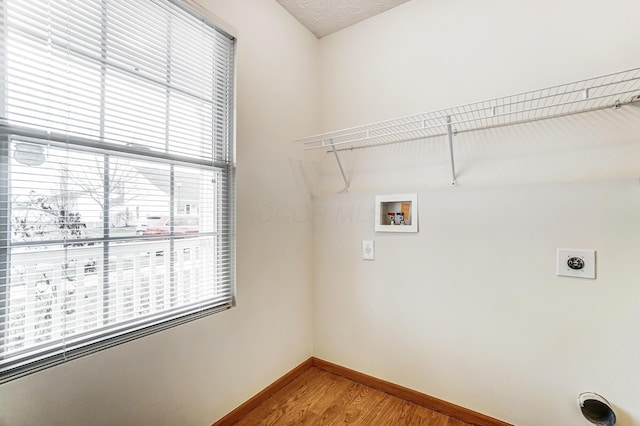 laundry area featuring hookup for a washing machine, wood-type flooring, and hookup for an electric dryer