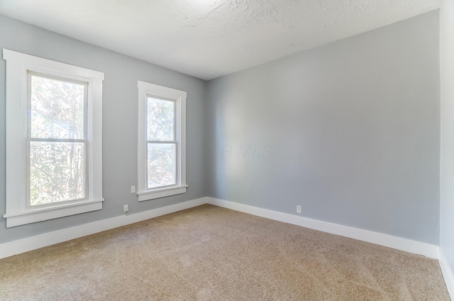 carpeted empty room with a textured ceiling