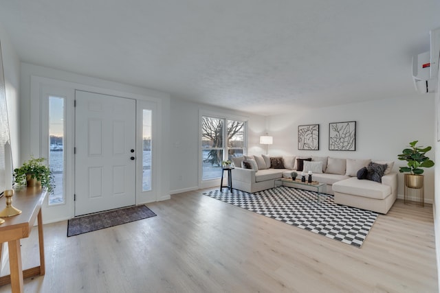 entrance foyer with light wood-type flooring and a healthy amount of sunlight