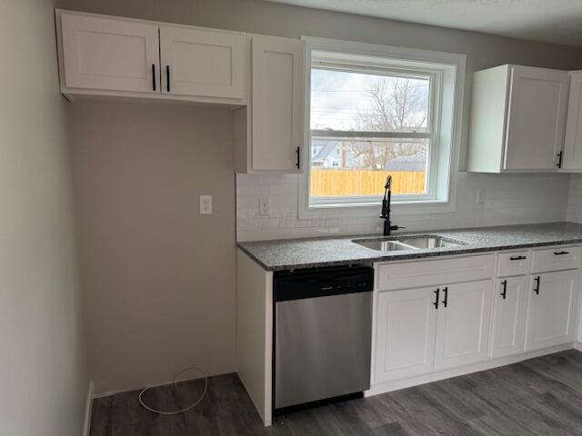 kitchen with sink, white cabinets, and stainless steel dishwasher