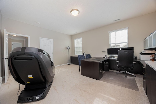 view of carpeted home office