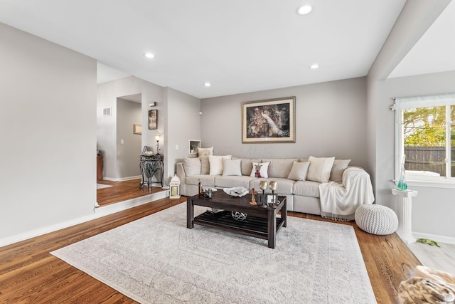 living room featuring light hardwood / wood-style flooring