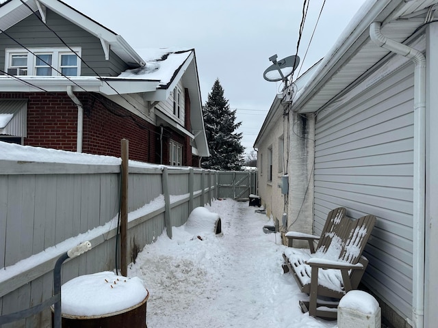 view of snow covered property