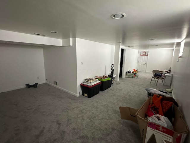 basement with carpet floors