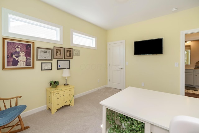 view of carpeted home office