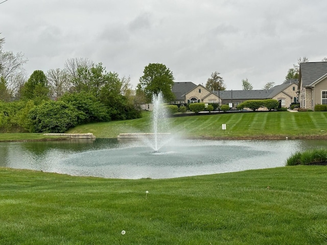 view of home's community with a yard and a water view