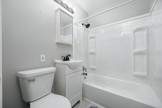 full bathroom with  shower combination, vanity, and toilet