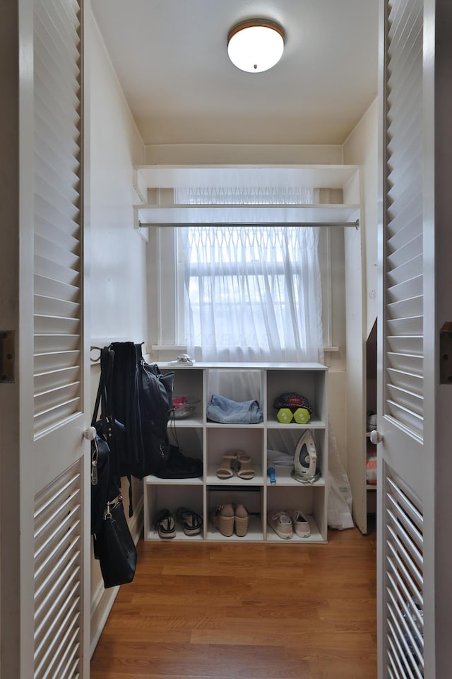 spacious closet with hardwood / wood-style flooring