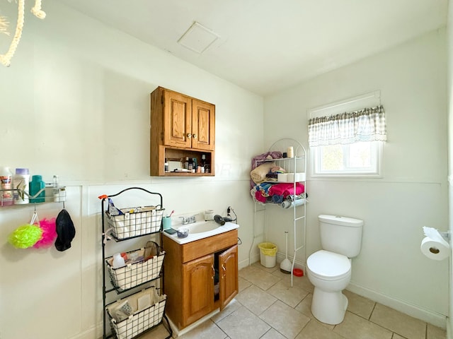 bathroom featuring toilet, tile patterned floors, and vanity