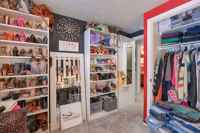 walk in closet with carpet